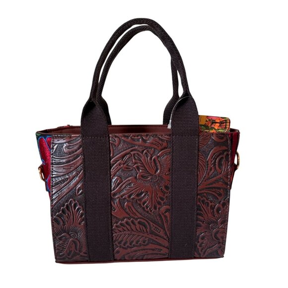 Tooled vibrant floral tapestry embroidery vegan leather with coin‎ purse satchel - Picture 3 of 8